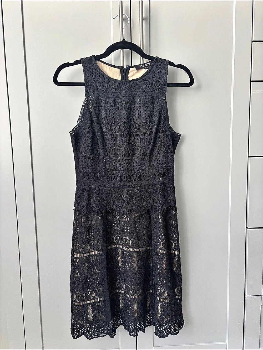 AllSaints Melia Dress Black Lace Mini Dress Size 4